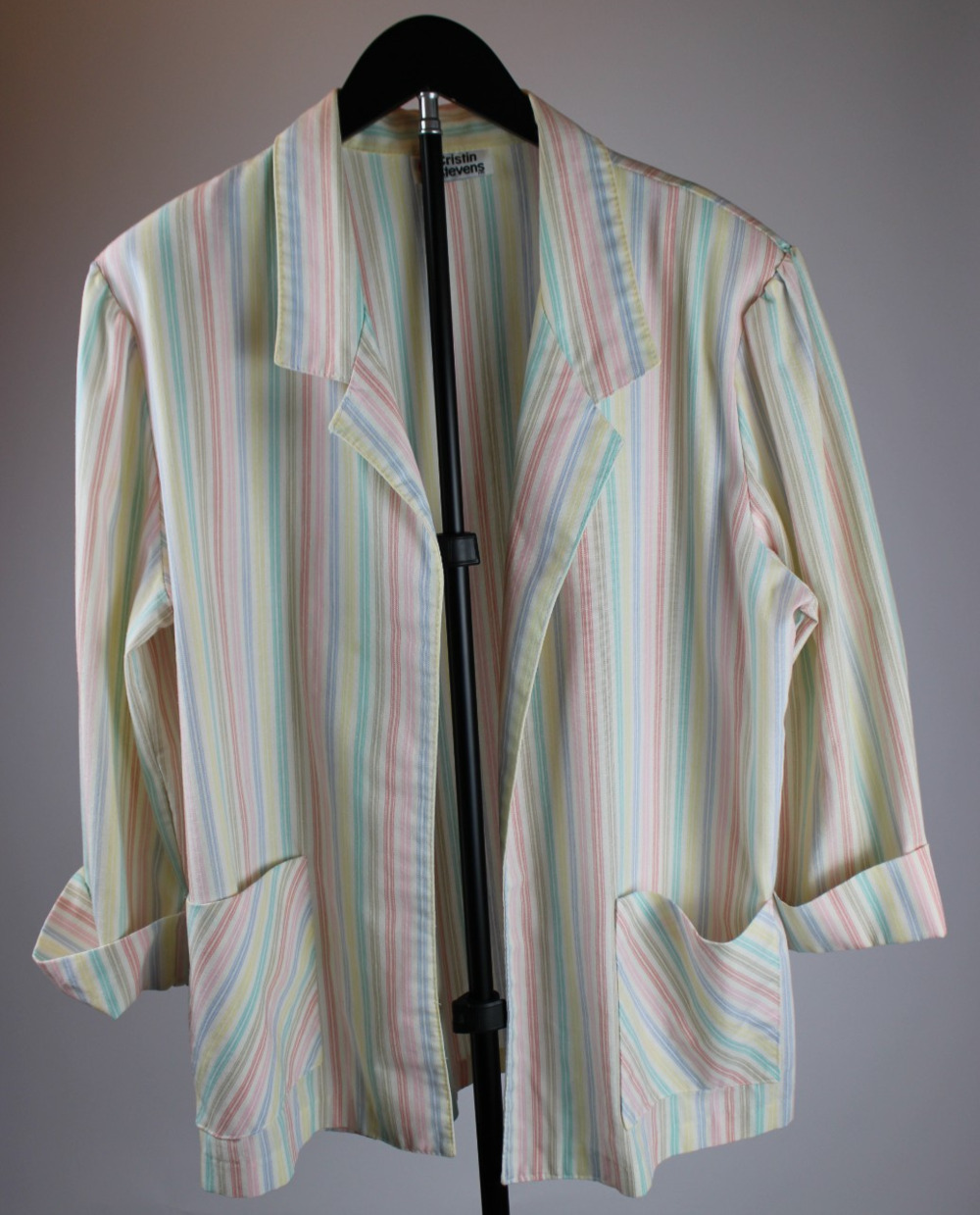 Cristin Stevens Pastel Stripe Cardigan – Made in USA, Size L Summer Spring